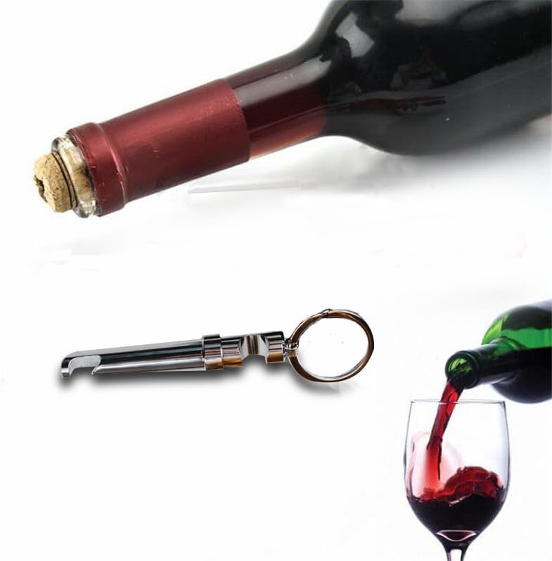 BJinegely Mini Keychain Corkscrew, Elegant 3 In 1 Portable Bottle Opener Wine Bottle Corkscrew Key Ring, Update Wine Beer Opener for Backpack Camping Kit Waiters (Silver) - Image 4